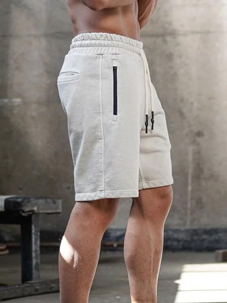 Straight Plain Lace-up Casual Shorts For Menn