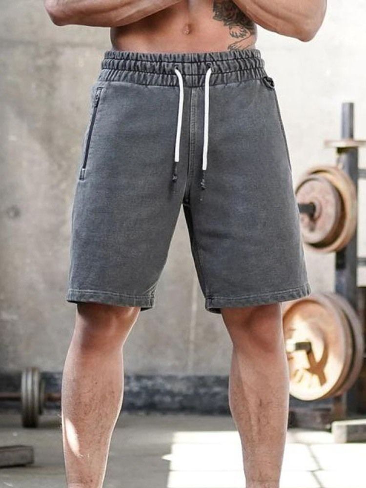 Straight Plain Lace-up Casual Shorts For Menn