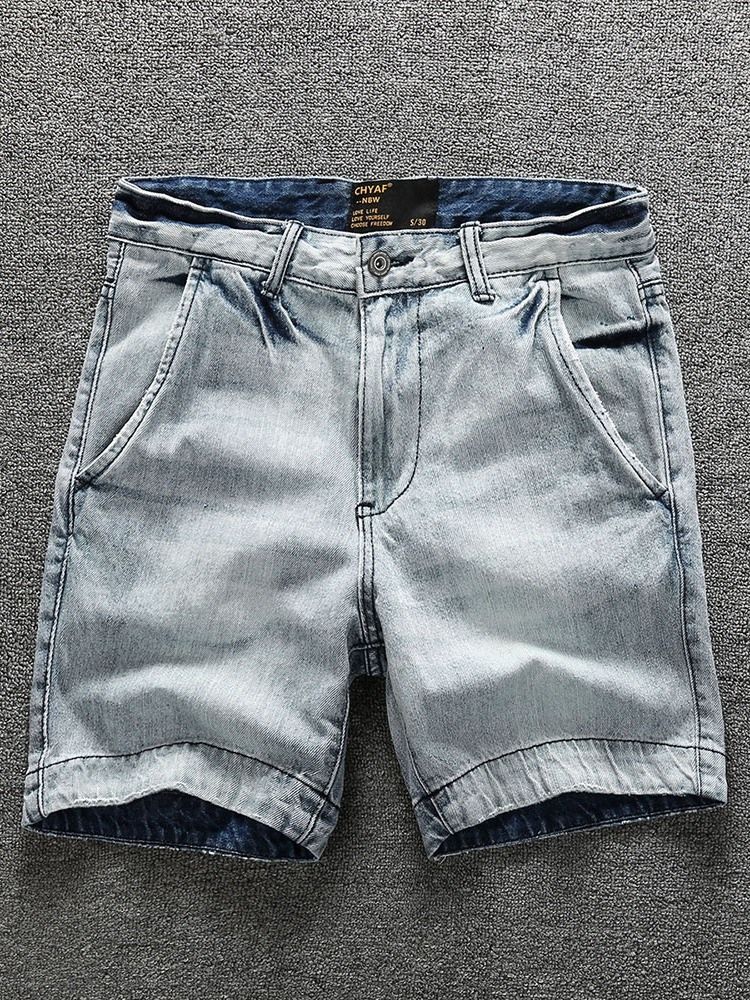 Straight Plain Zipper Mid Waist Shorts For Menn