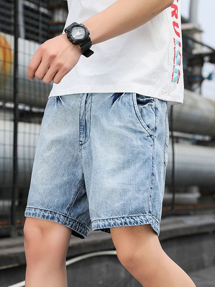 Straight Plain Zipper Mid Waist Shorts For Menn