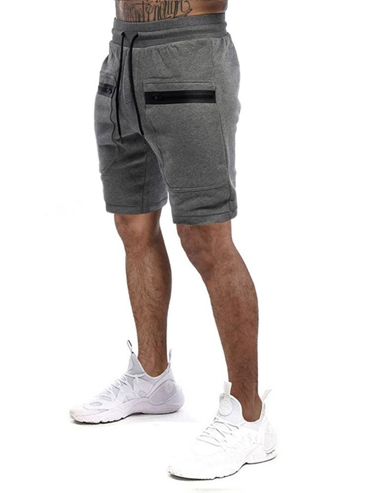 Straight Pocket Color Block Sports Lace-up Shorts For Menn