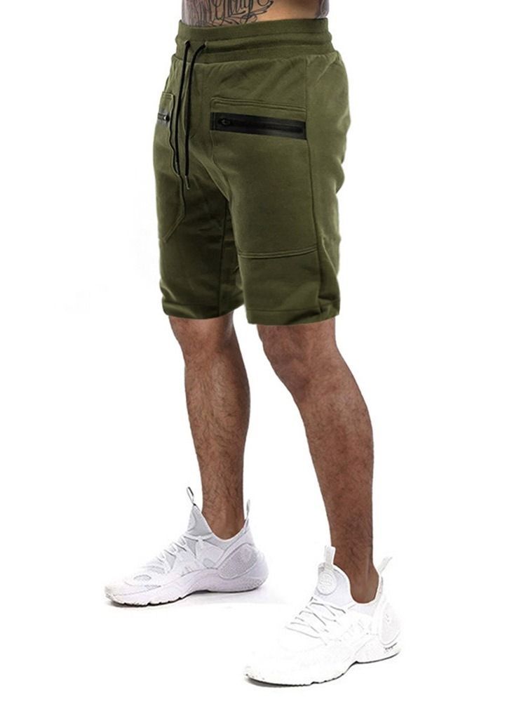 Straight Pocket Color Block Sports Lace-up Shorts For Menn