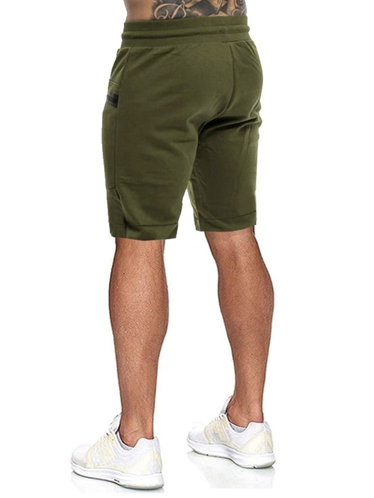 Straight Pocket Color Block Sports Lace-up Shorts For Menn