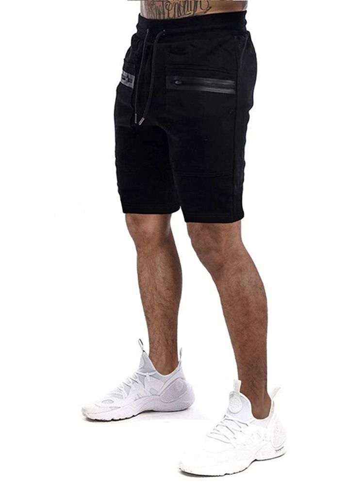 Straight Pocket Color Block Sports Lace-up Shorts For Menn