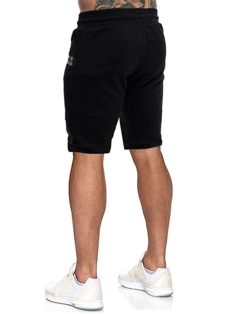 Straight Pocket Color Block Sports Lace-up Shorts For Menn