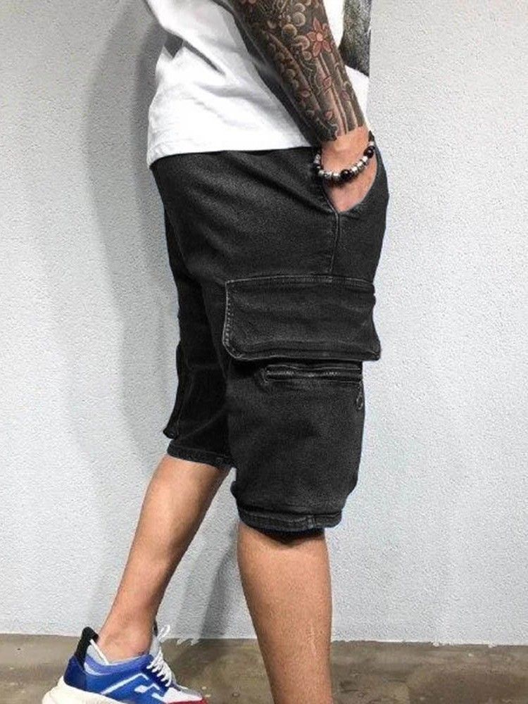 Straight Pocket Lace-up Casual Shorts For Menn