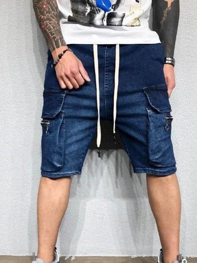 Straight Pocket Lace-up Casual Shorts For Menn