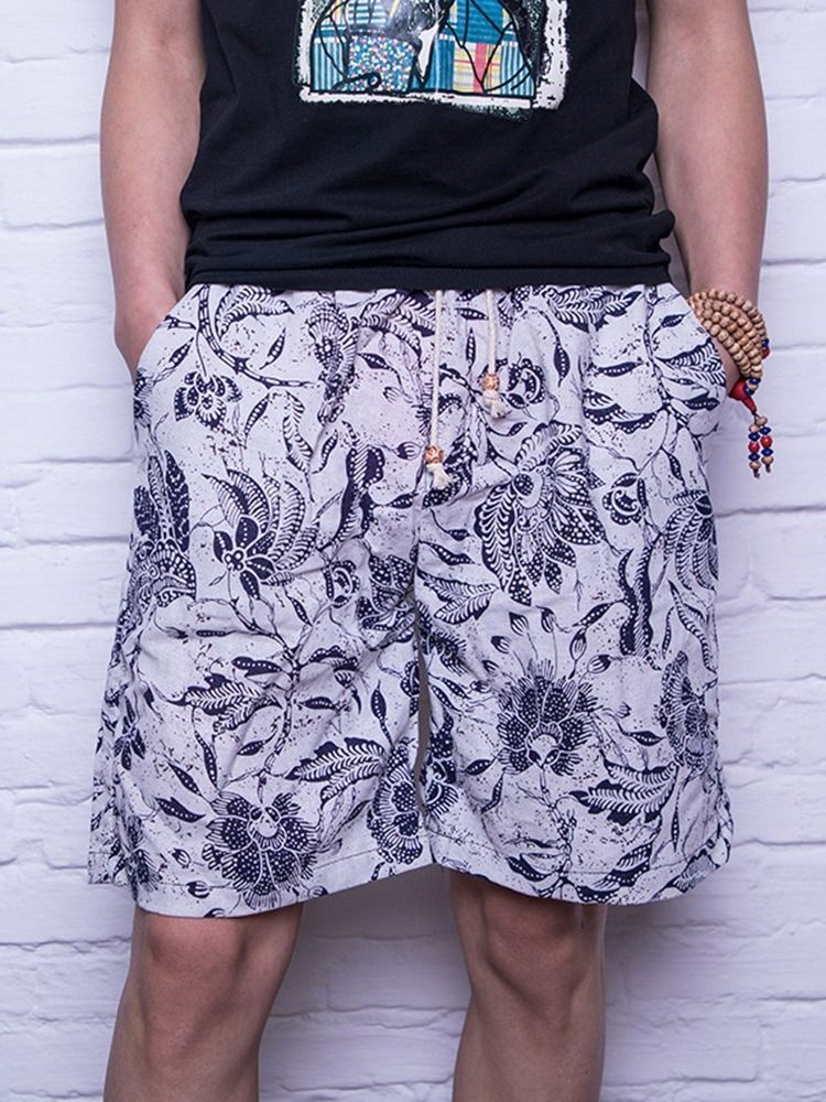 Straight Print Color Block Menns Casual Shorts