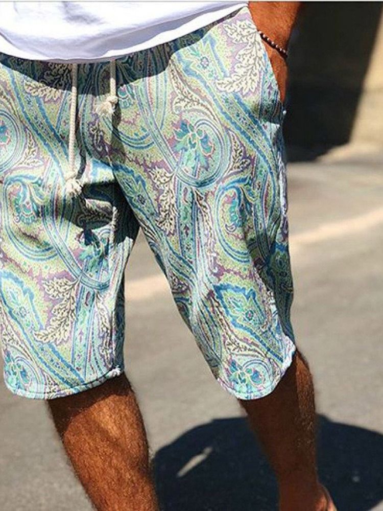 Straight Print Menns Casual Shorts