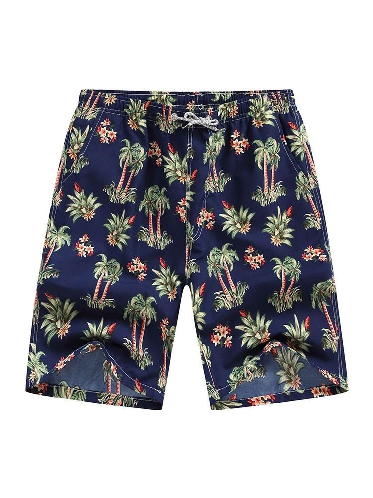 Straight Print Thin Lace-up Shorts For Menn