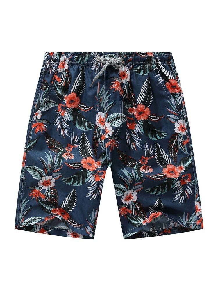 Straight Print Thin Lace-up Shorts For Menn