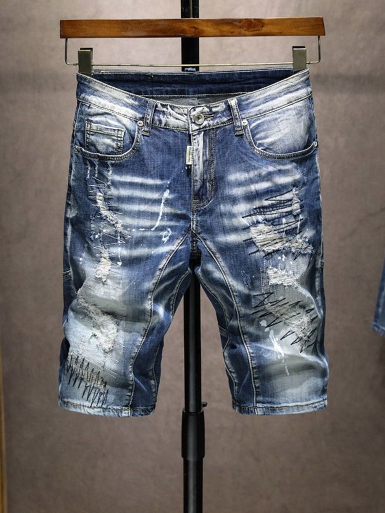 Straight Zipper Hip Hop Denim Shorts For Menn