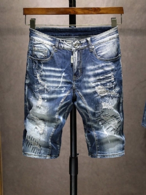 Straight Zipper Hip Hop Denim Shorts For Menn