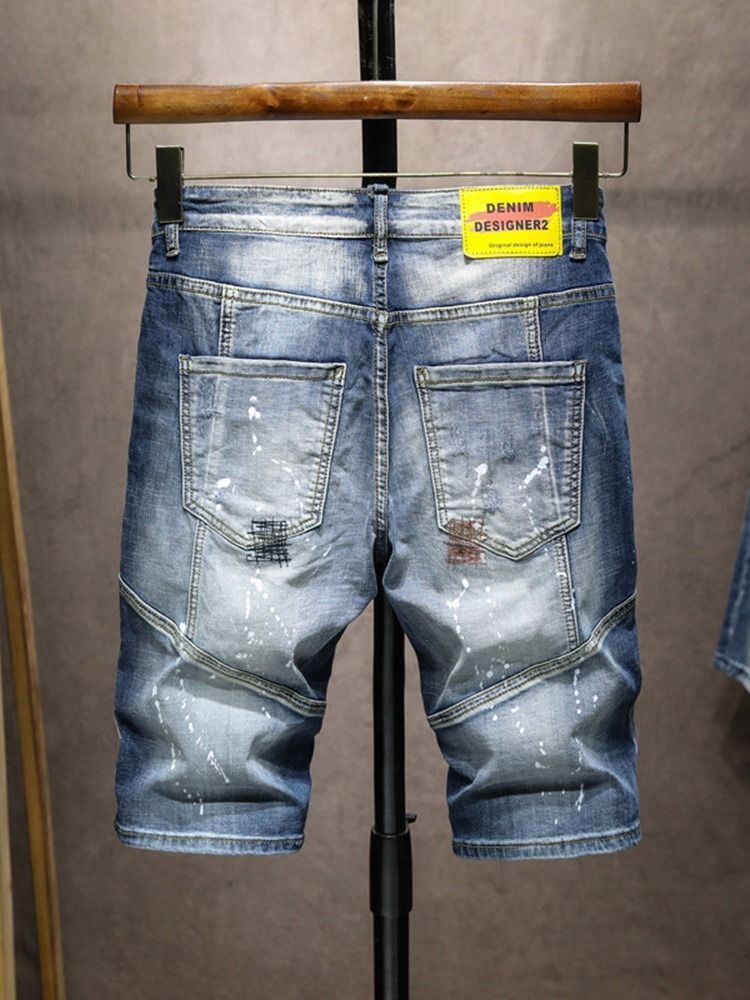 Straight Zipper Hip Hop Denim Shorts For Menn