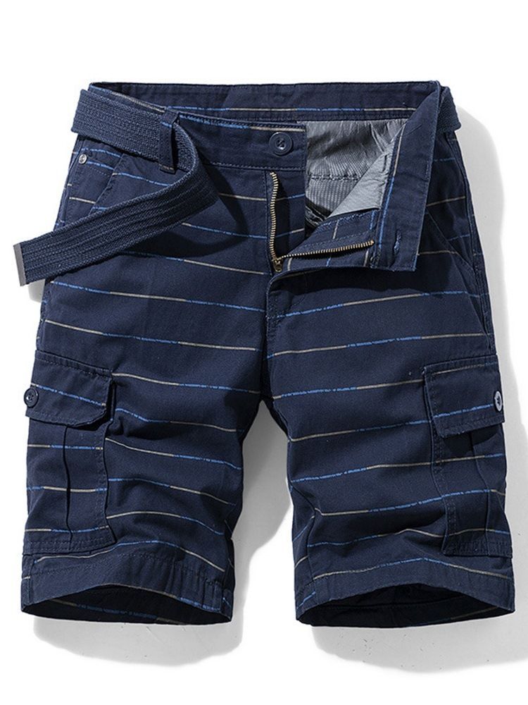 Stripe Print Slim Mid Waist Button Shorts For Menn