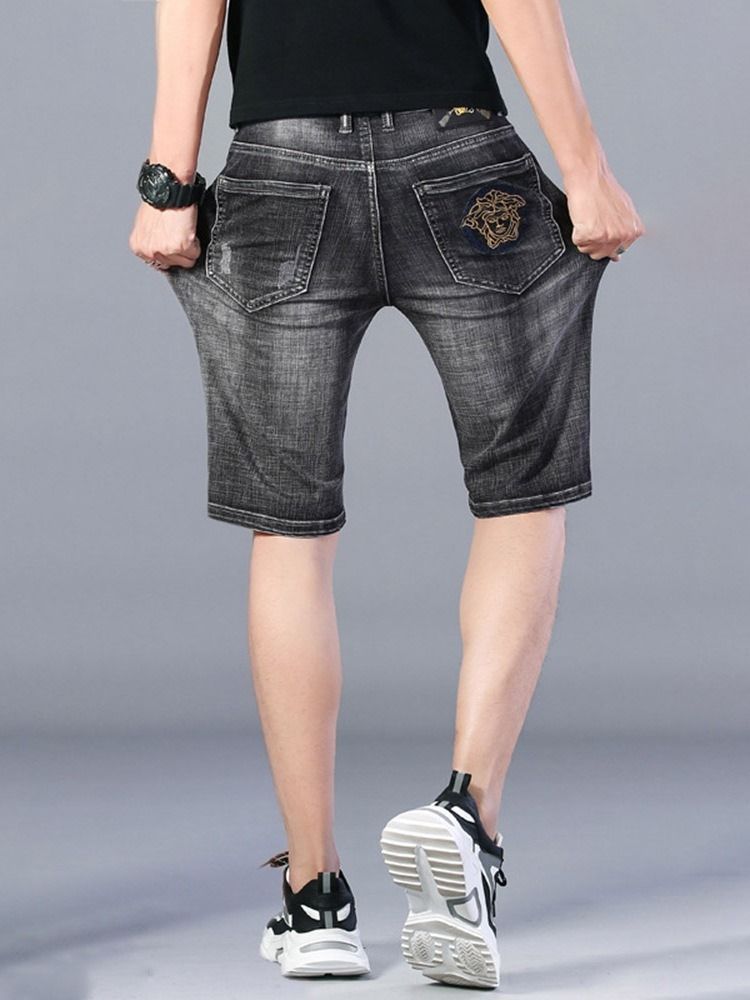 Tynn Rett Knapp Koreansk Midje Jeansshorts For Menn