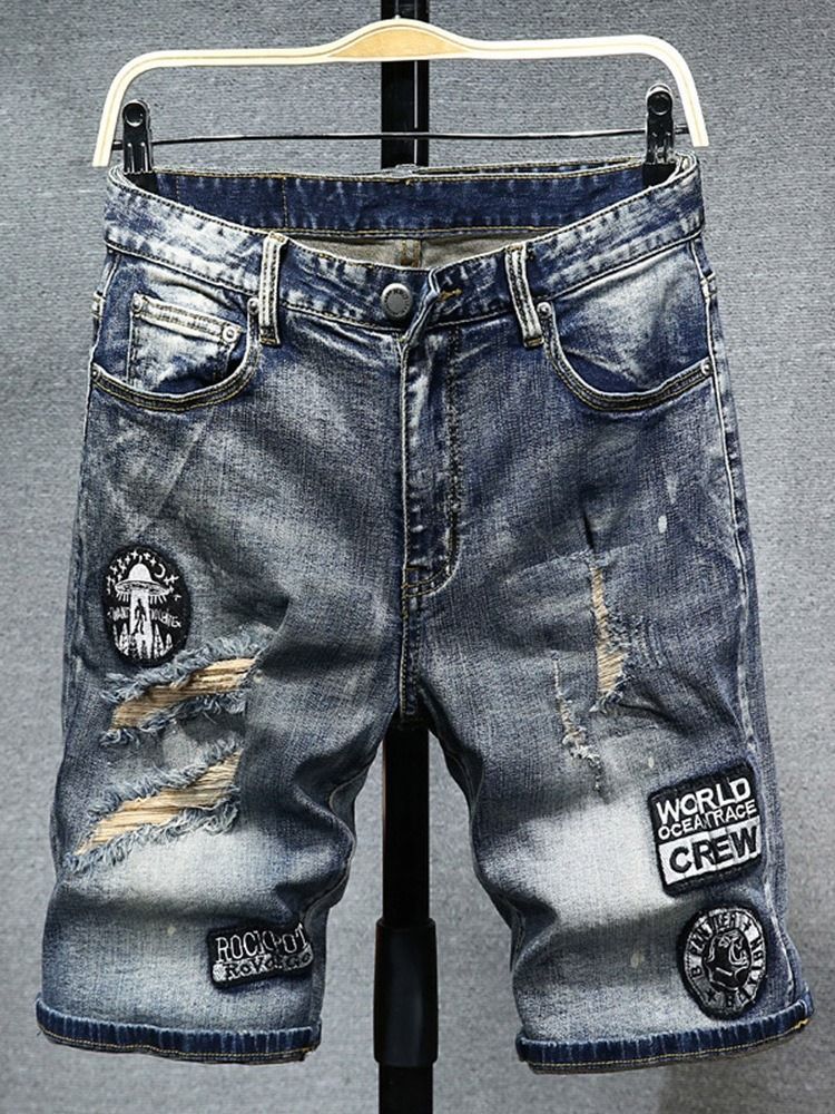 Tynn Rett Vanlig Glidelås Midje Jeansshorts For Menn