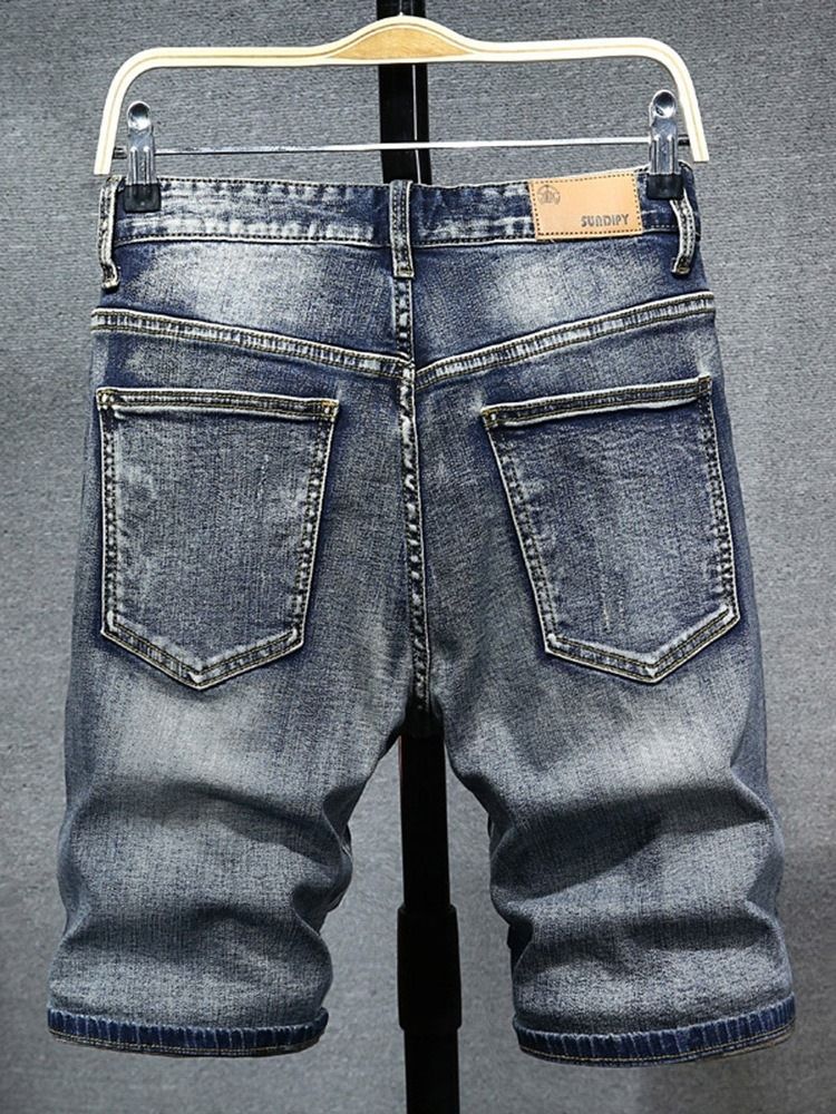 Tynn Rett Vanlig Glidelås Midje Jeansshorts For Menn