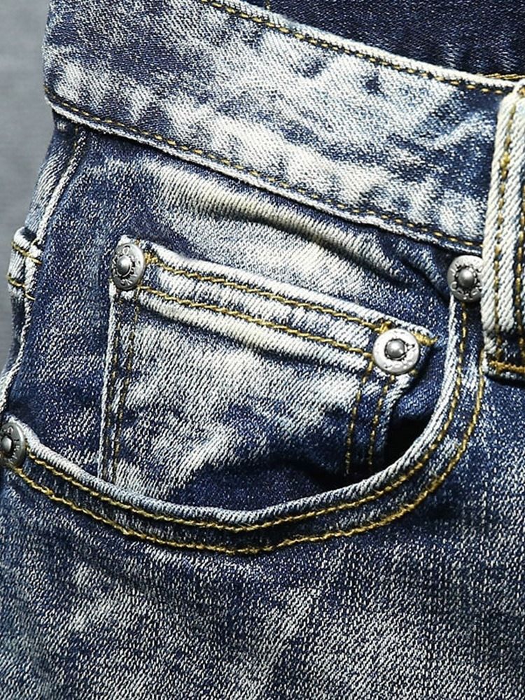 Tynn Rett Vanlig Glidelås Midje Jeansshorts For Menn