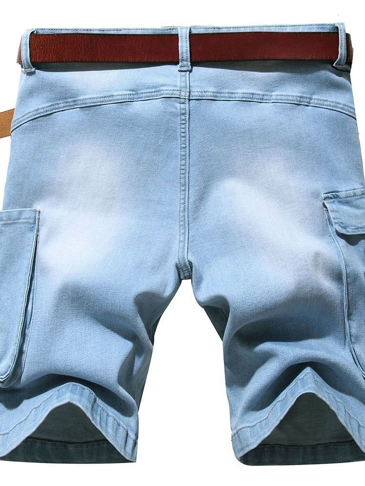 Worn Mid Waist Zipper Denim Shorts For Menn