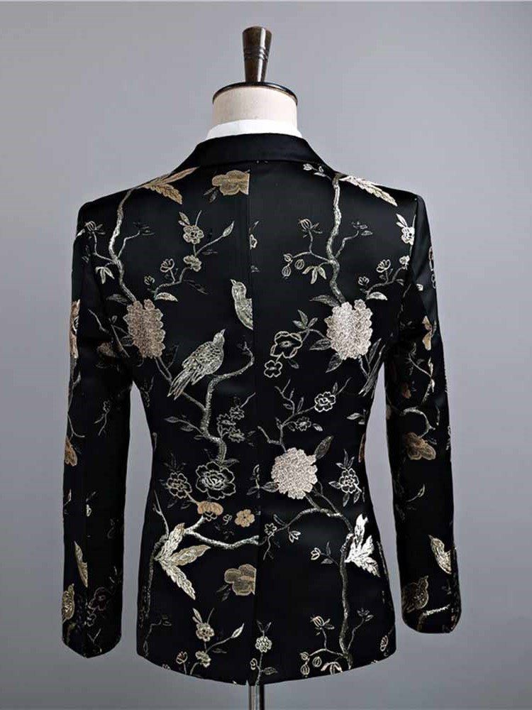 Black Floral Print Mens Casual Ball Wedding Suits