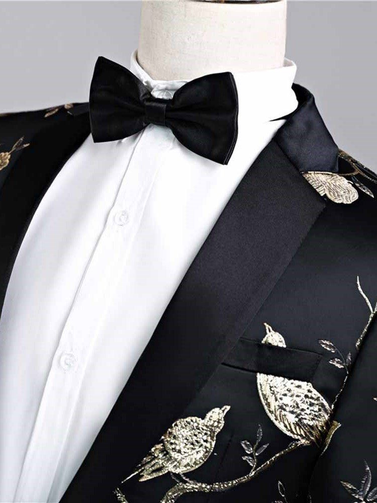 Black Floral Print Mens Casual Ball Wedding Suits