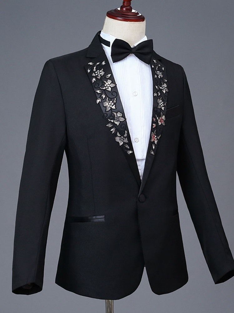 Floral Brodery Notched Lapel Mens Casual Party Dress Suit