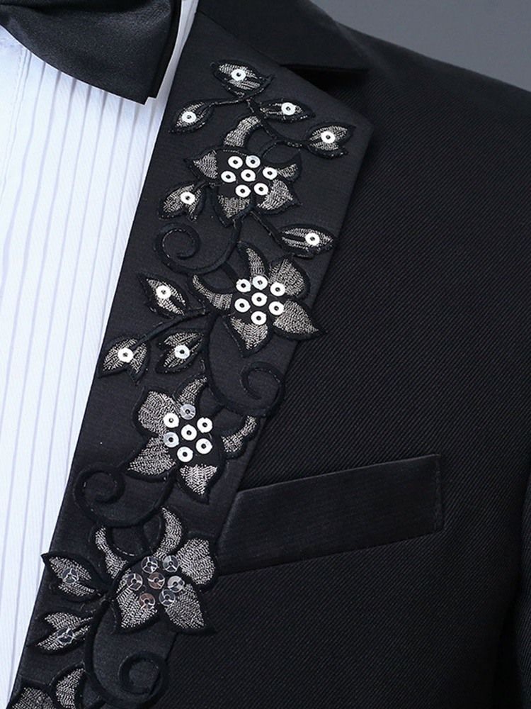 Floral Brodery Notched Lapel Mens Casual Party Dress Suit