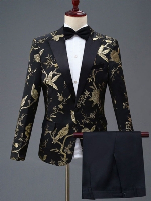 Floral Embroidery One Button Mens Party Dress Suit