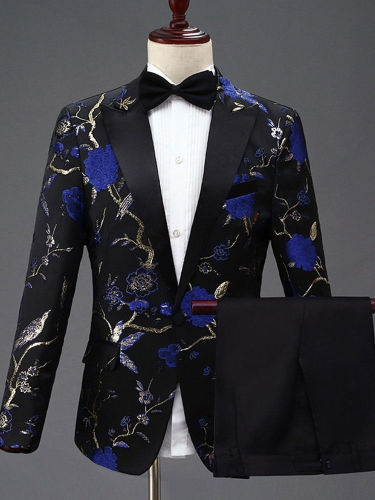 Floral Embroidery One Button Mens Party Dress Suit