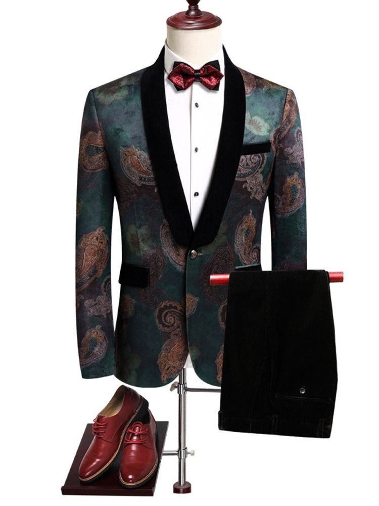 Floral Print One Button Blazer Mens Casual Party Dress Suit