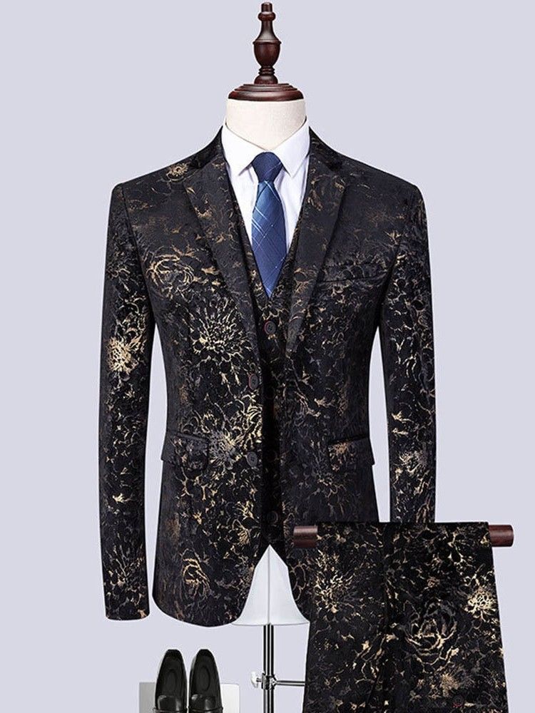 Floral Printed 3 Pieces Mens Party Dress Suit