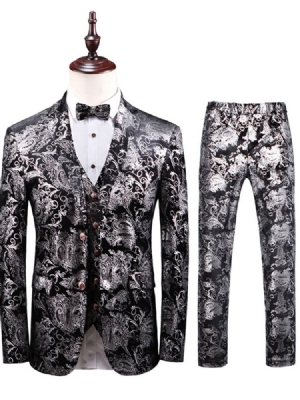 Floral Printed 3pieces Mens Casual Party Dress Suit