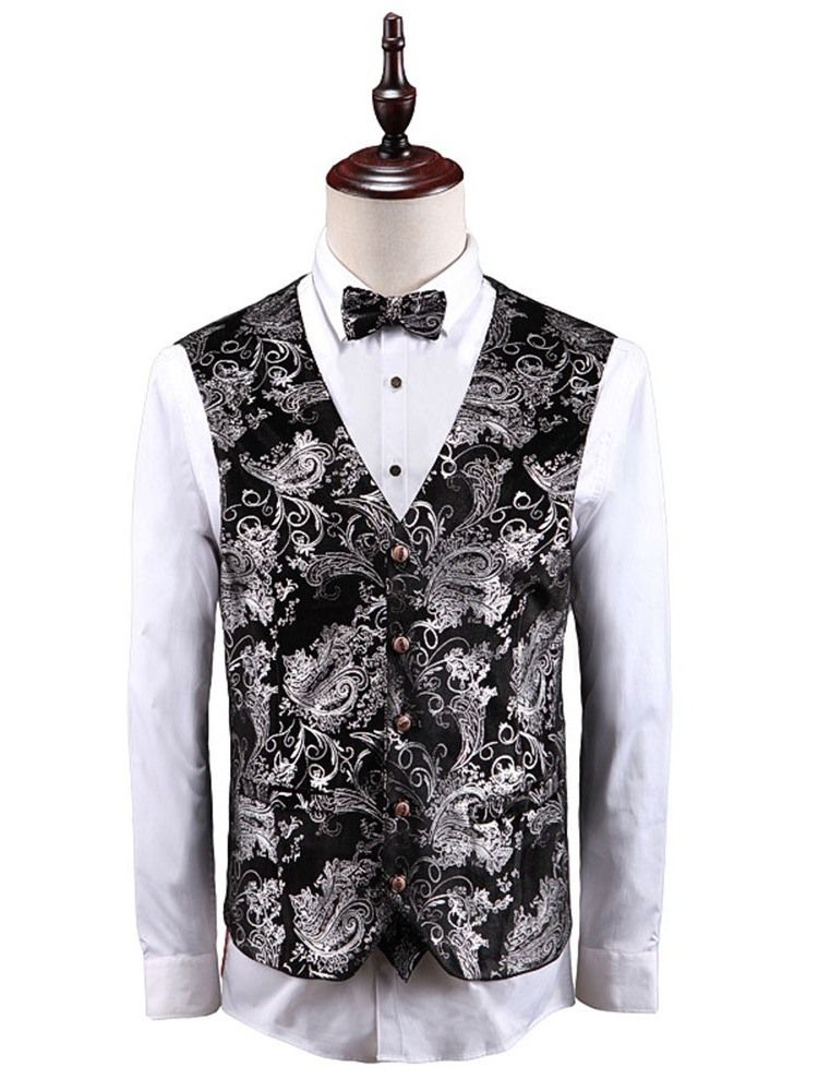 Floral Printed 3pieces Mens Casual Party Dress Suit