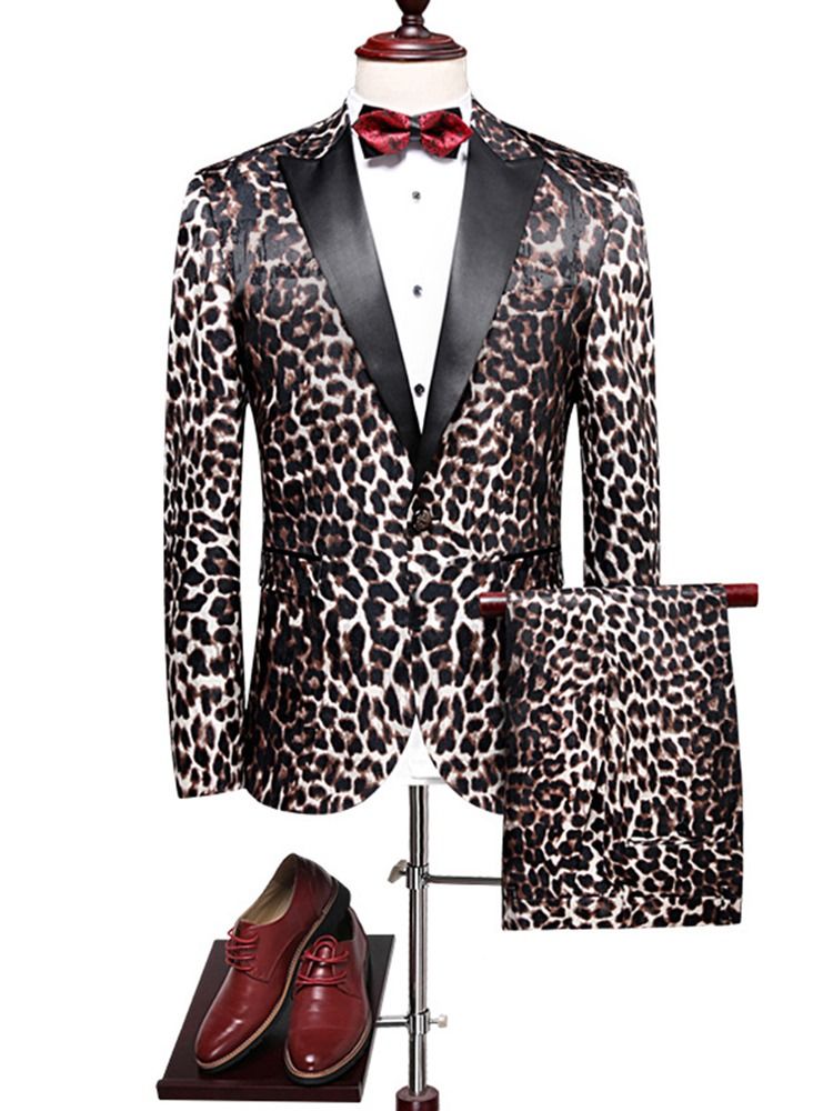 Leopard Print Patchwork Slim Fit Blazer Suits For Menn