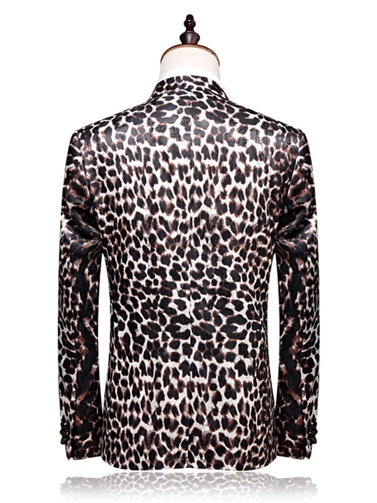 Leopard Print Patchwork Slim Fit Blazer Suits For Menn