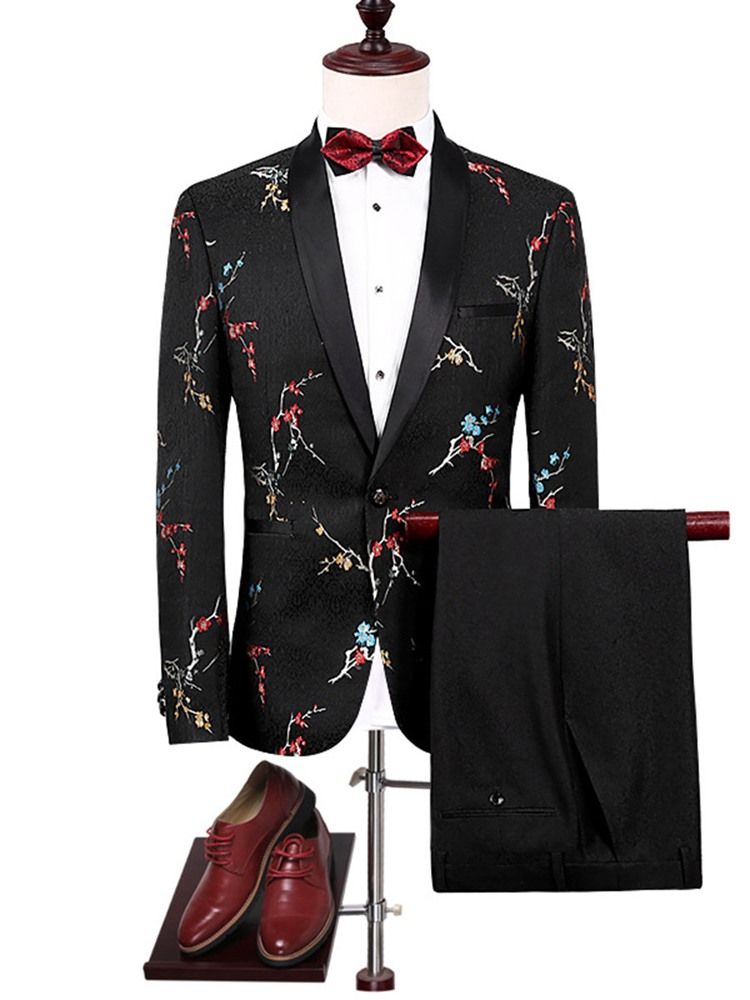 Notched Lapel Print Herre Suit