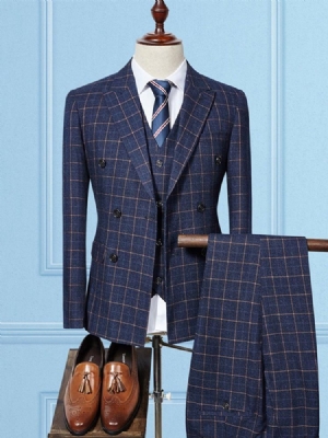 Plaid Blazer Pants Vest Mens Suit