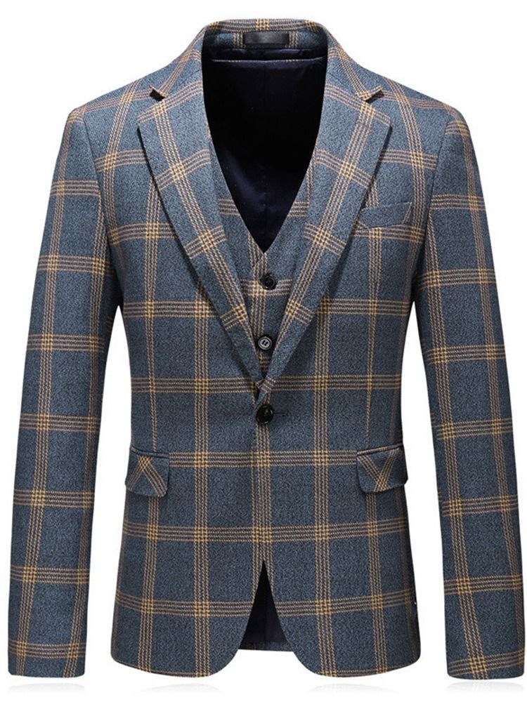 Plaid One Button Fashion Men Dress Dress