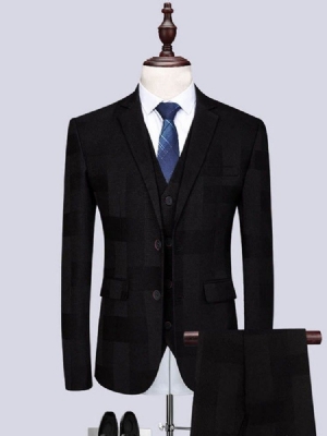 Plaid Single-breasted Blazer Vest Pants Mens Casual Suit