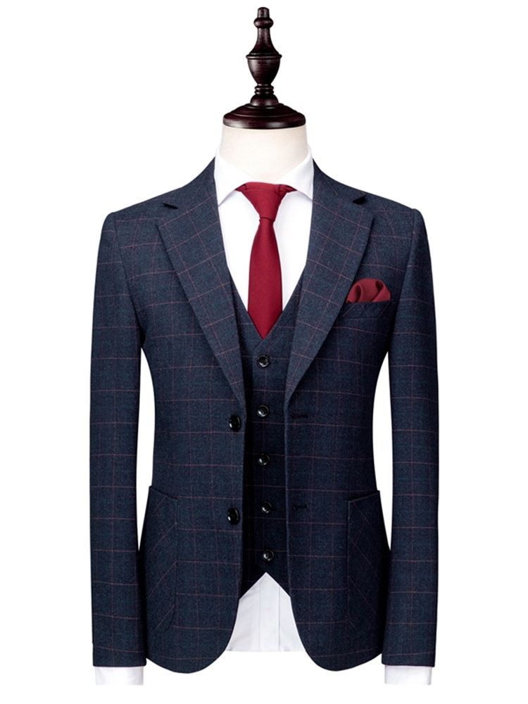 Plaid Two Button 3 Pieces Mens Casual Business Suits