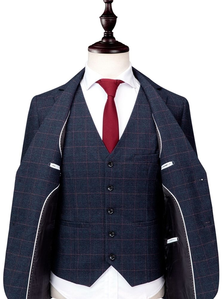 Plaid Two Button 3 Pieces Mens Casual Business Suits