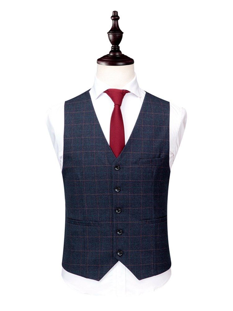 Plaid Two Button 3 Pieces Mens Casual Business Suits