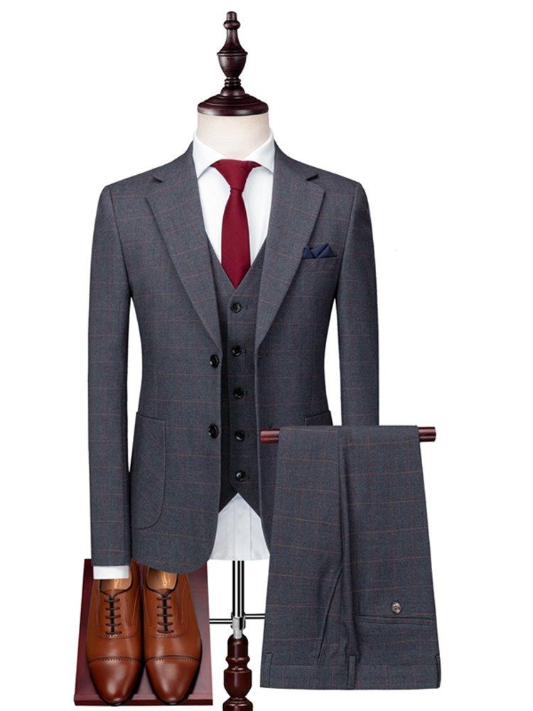 Plaid Two Button 3 Pieces Mens Casual Business Suits