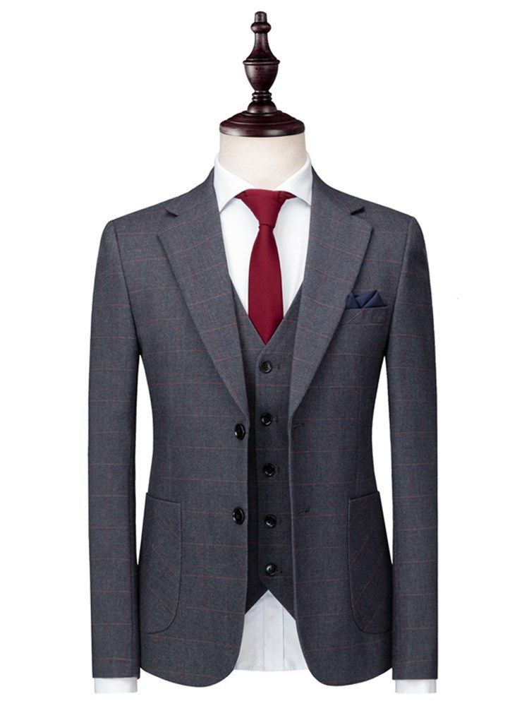 Plaid Two Button 3 Pieces Mens Casual Business Suits