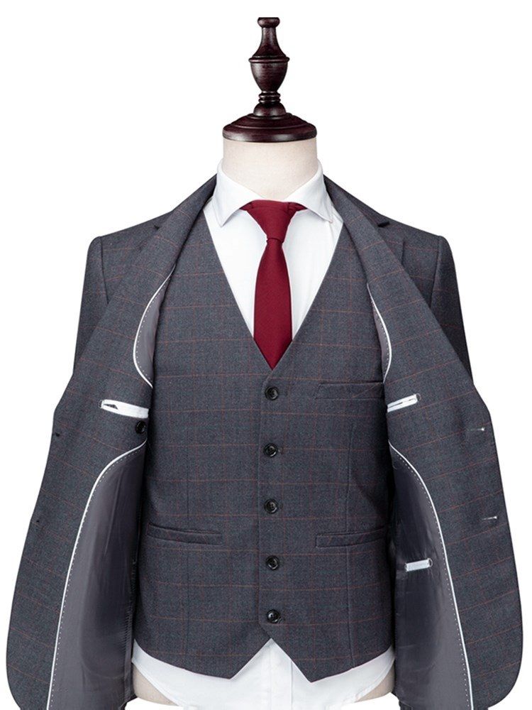 Plaid Two Button 3 Pieces Mens Casual Business Suits