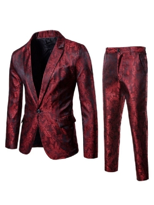 Printed One Button Blazer Pants Mens Casual Suits