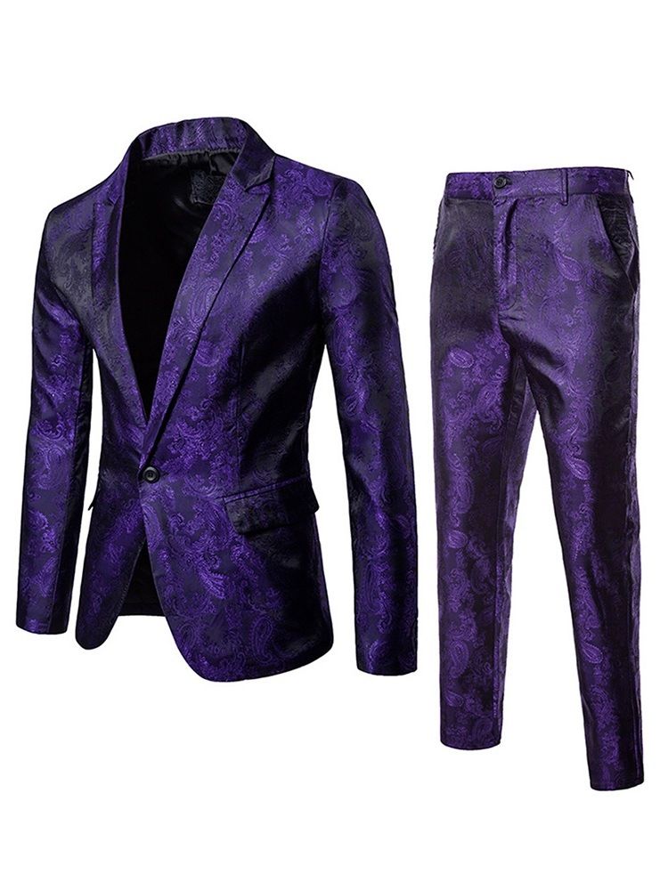 Printed One Button Blazer Pants Mens Casual Suits