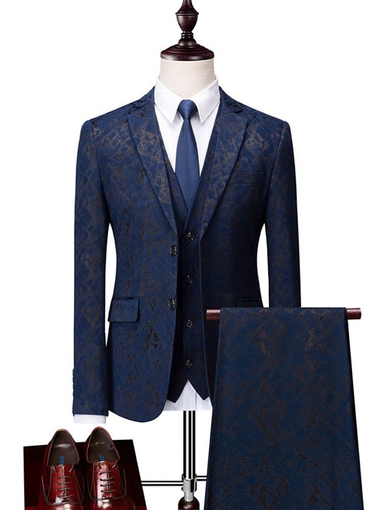 Printed Plain 3 Pieces Mens Casual Smoking Suits