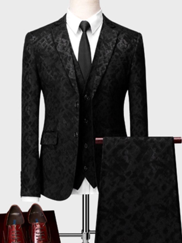 Printed Plain 3 Pieces Mens Casual Smoking Suits